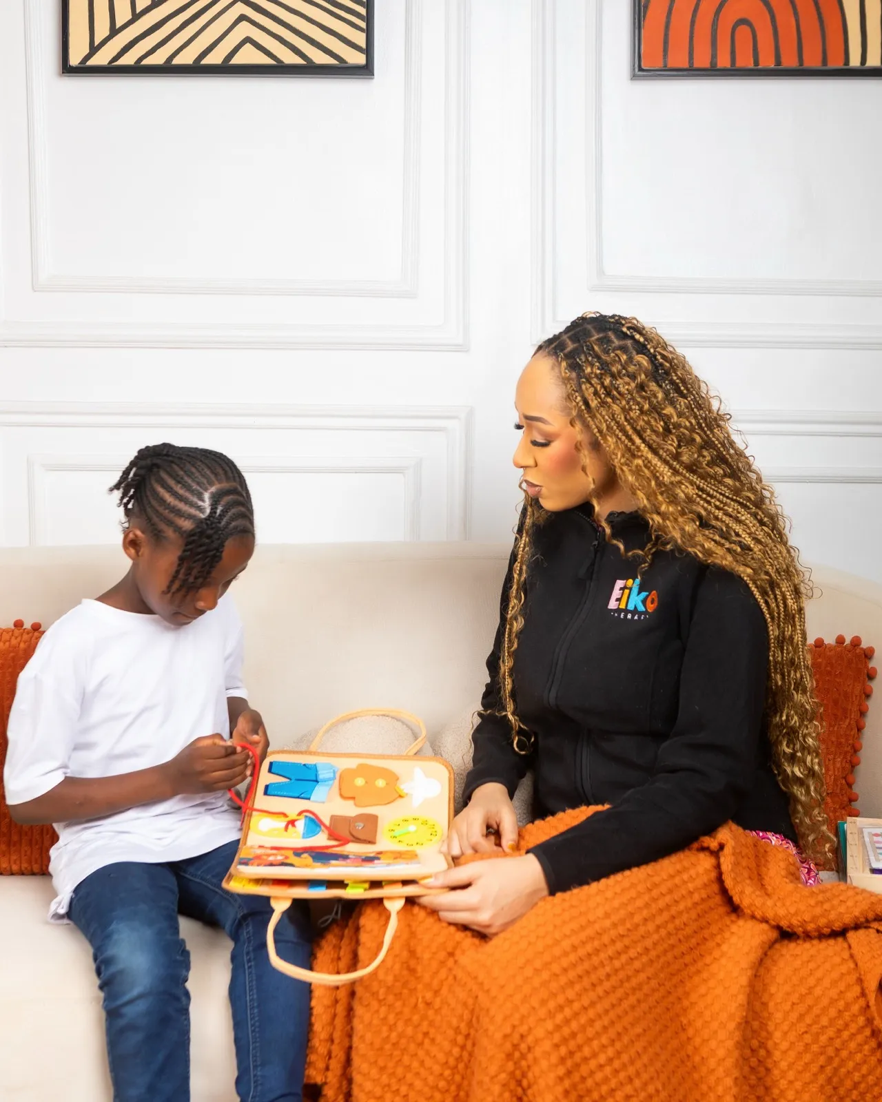 A therapist and client in warm conversation